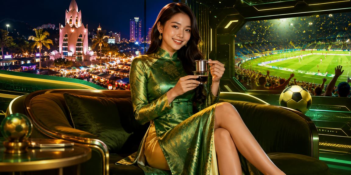 Phụ nữ mặc áo dài tại Nha Trang xem thông tin cá cược thể thao trên điện thoại bên bờ biển